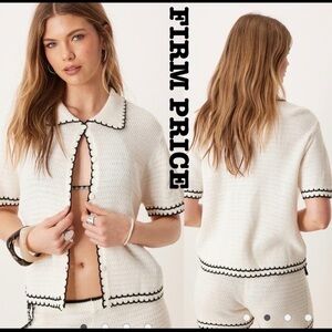 ASOS Cream Knit Blouse with Black Detailing